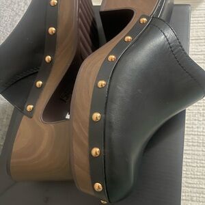 Elegant Black Leather Mules with Gold Studs